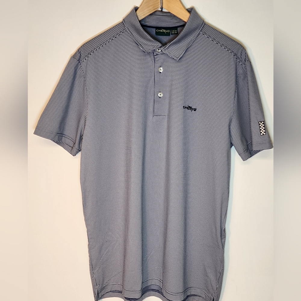 Men's Chervo Golf Polo Short Sleeve Shirt Blue And White Checkered Large